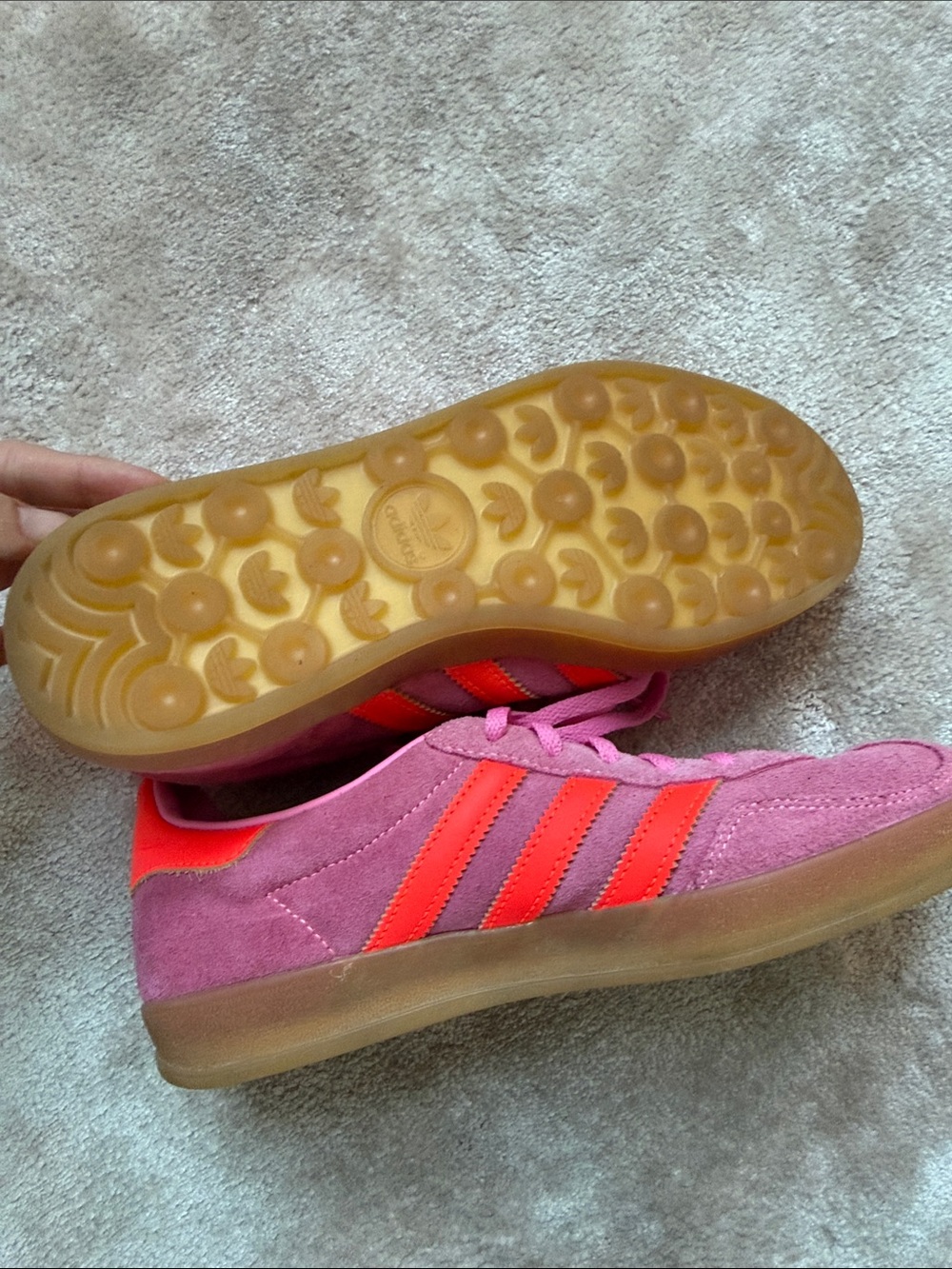 adidas Gazelle Women’s Pink Suede Sneakers with orange stripes - Picture 5 of 6